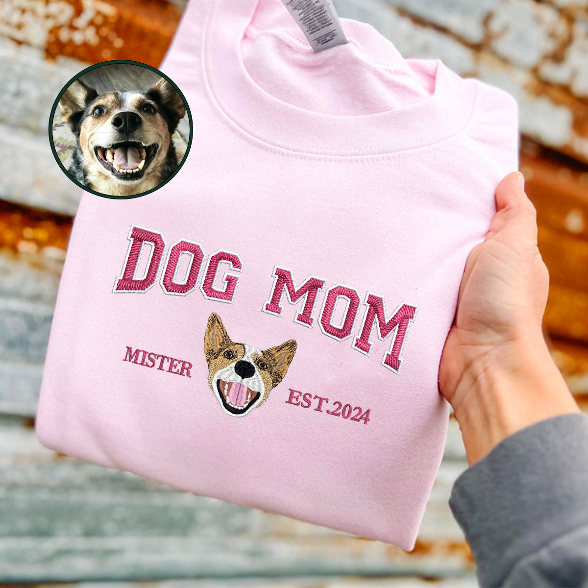 Custom Embroidered Varsity Dog Mom Sweatshirt