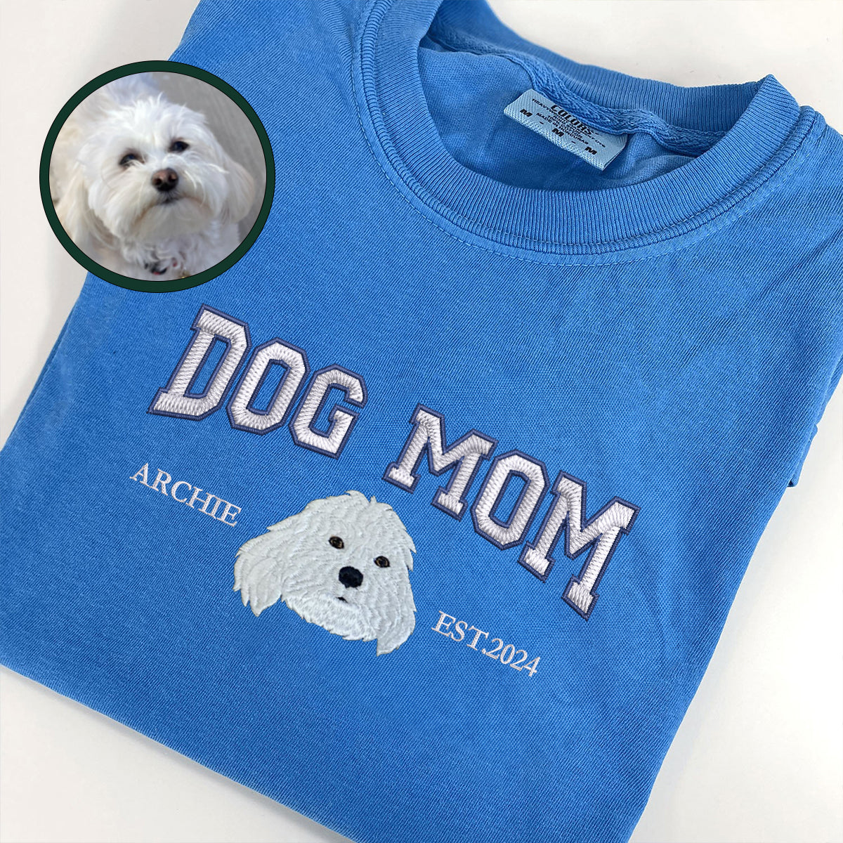 Custom Embroidered Varsity Dog Mom T-Shirt