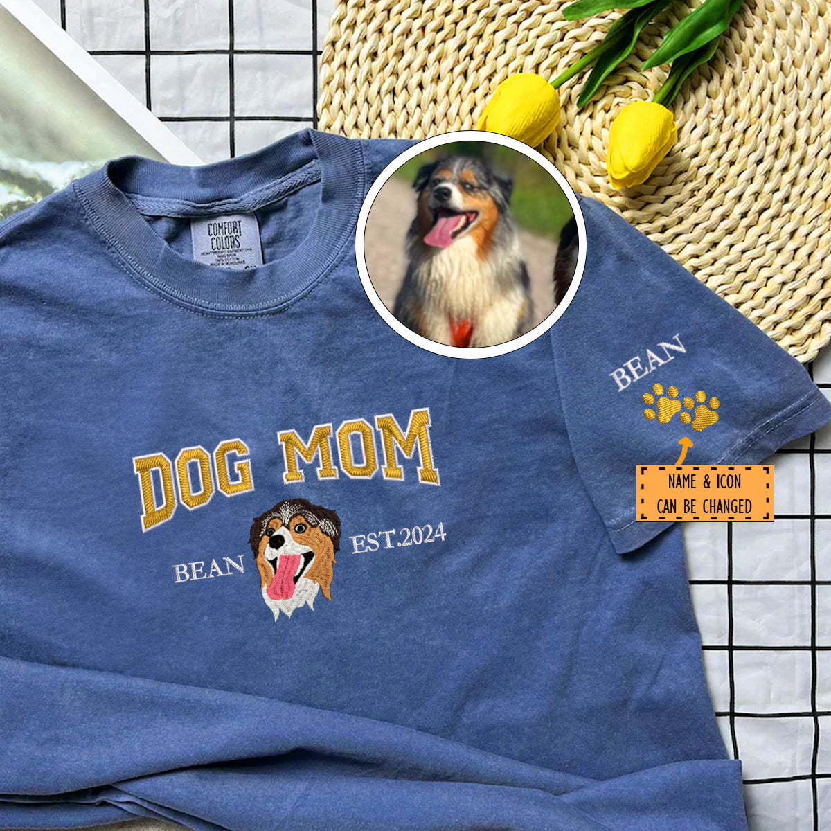 Custom Embroidered Varsity Dog Mom T-Shirt