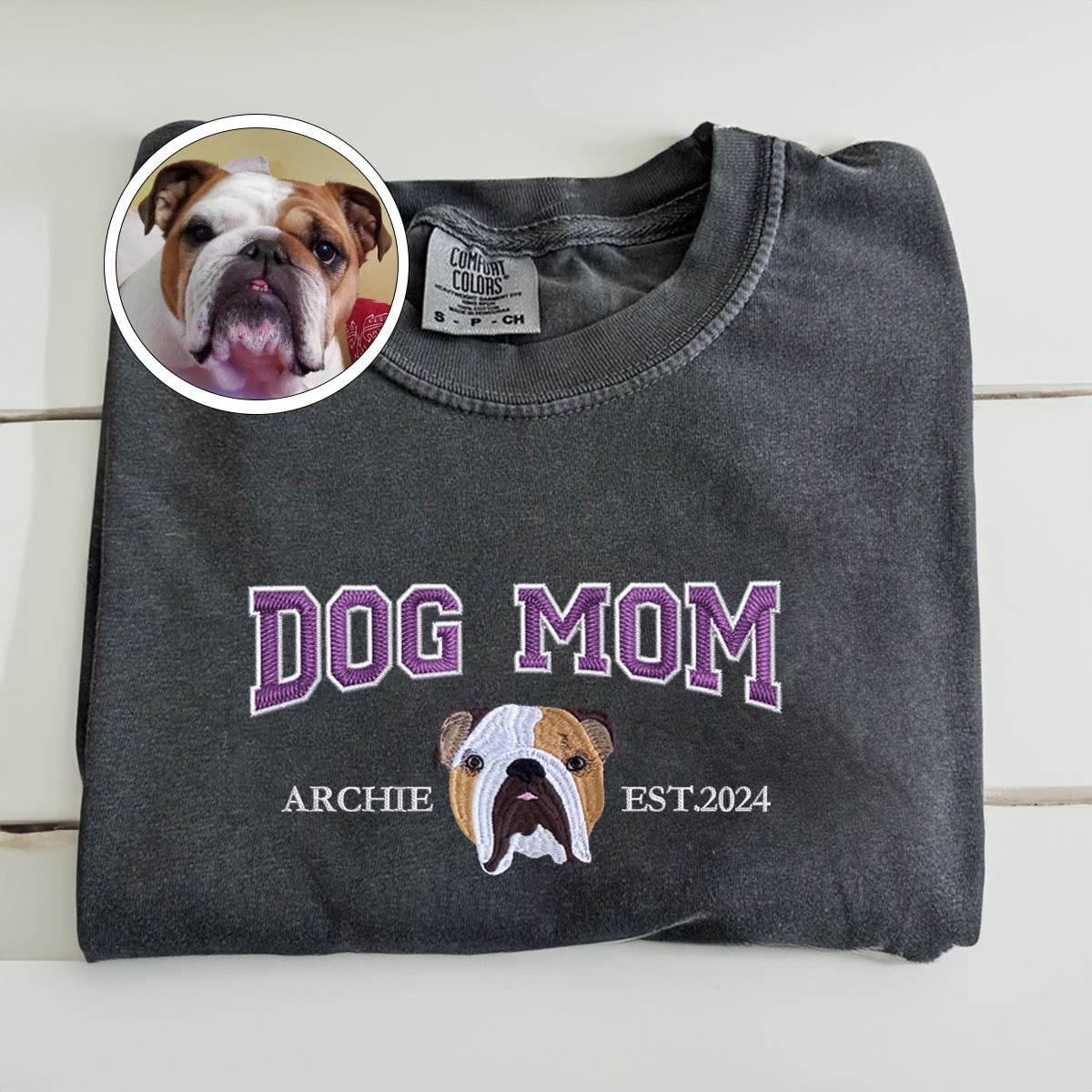 Custom Embroidered Varsity Dog Mom T-Shirt