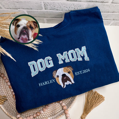 Custom Embroidered Varsity Dog Mom T-Shirt