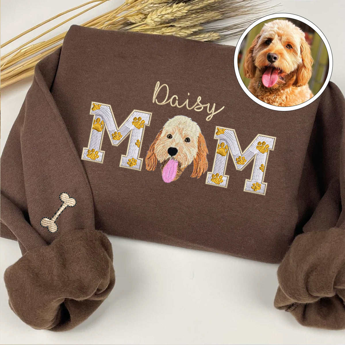 Custom Embroidered Dog Mom With Name Hoodie