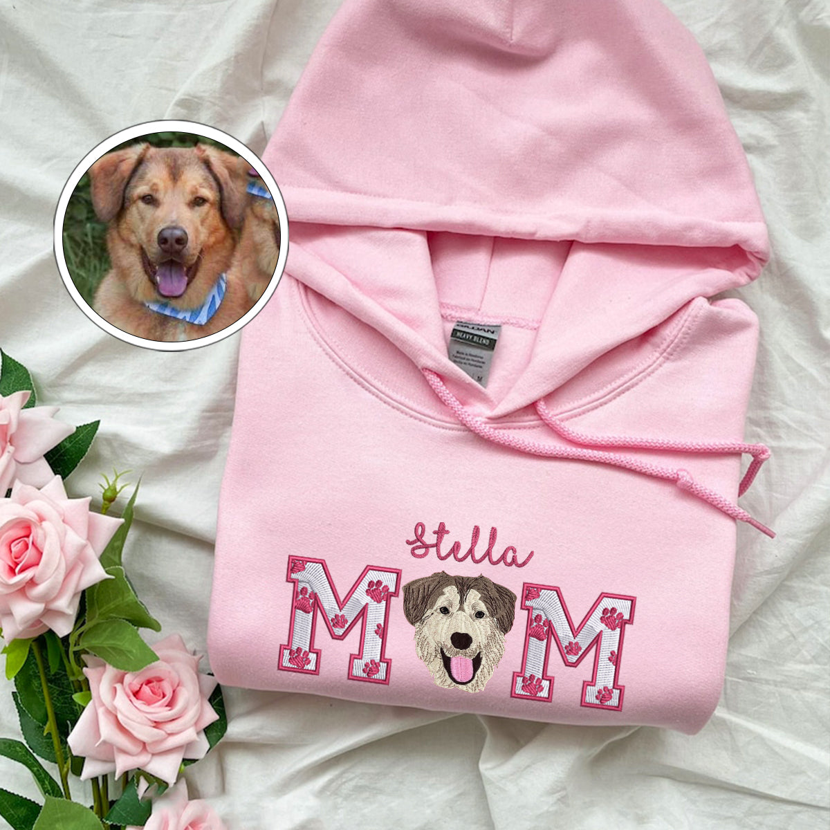 Custom Embroidered Dog Mom With Name Hoodie