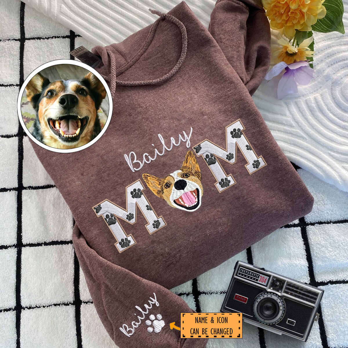 Custom Embroidered Dog Mom With Name Hoodie