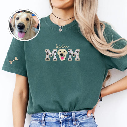 Custom Embroidered Dog Mom with name T-Shirt