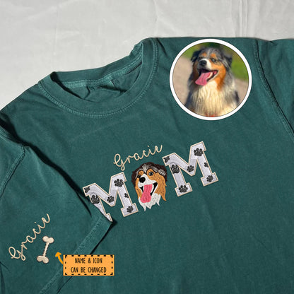 Custom Embroidered Dog Mom with name T-Shirt