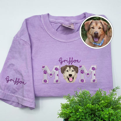 Custom Embroidered Dog Mom with name T-Shirt