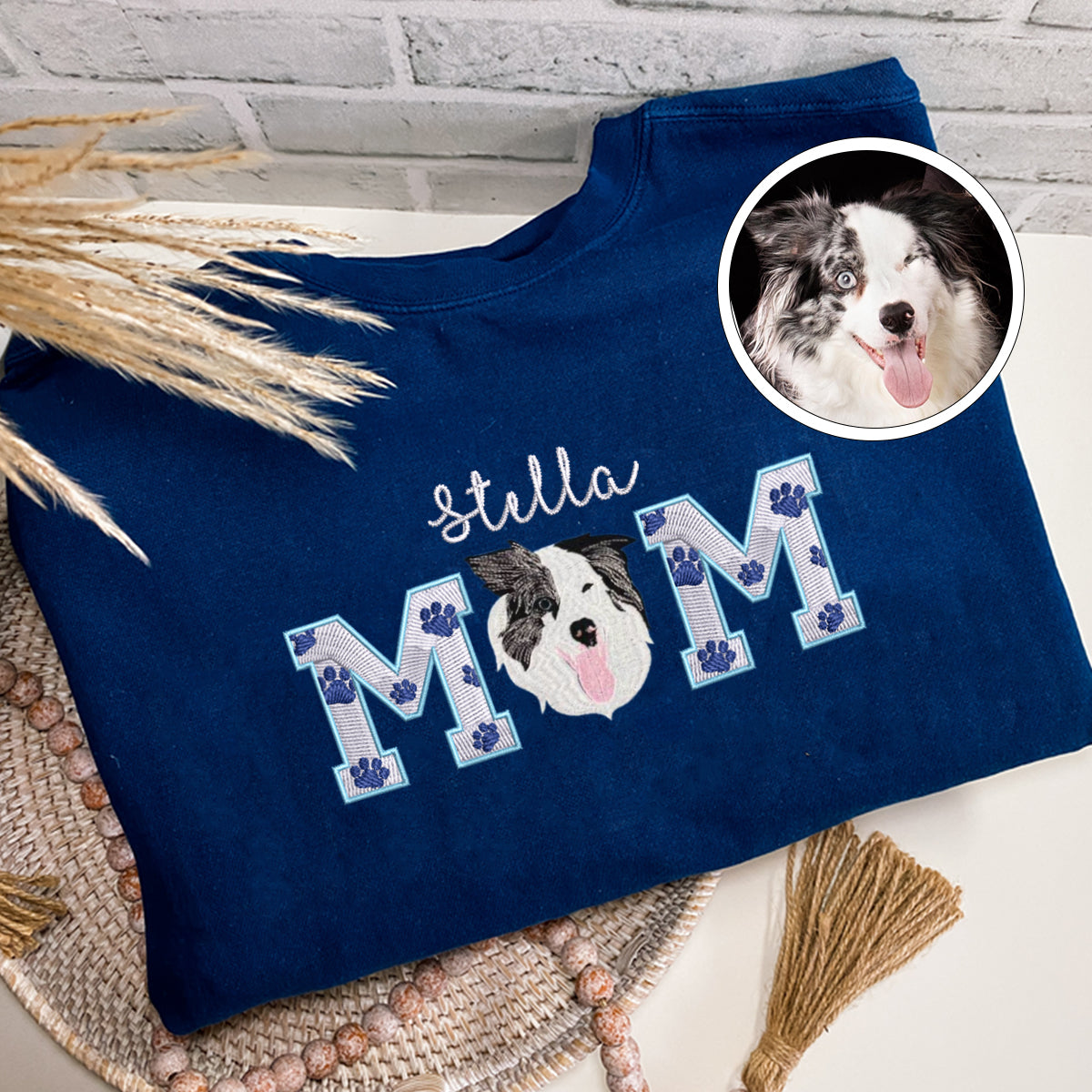 Custom Embroidered Dog Mom with name T-Shirt