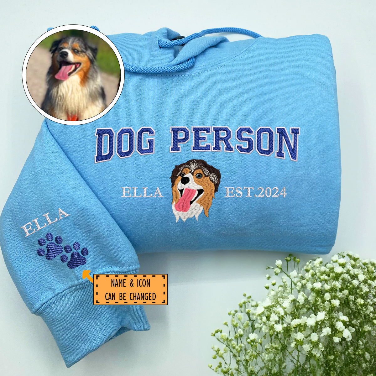 Custom Embroidered Varsity Dog Person Hoodie