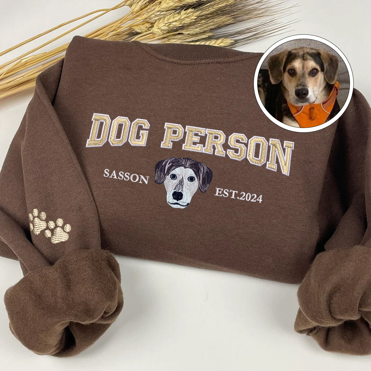 Custom Embroidered Varsity Dog Person Sweatshirt