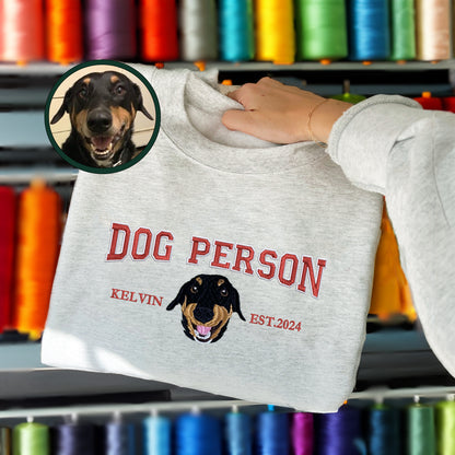 Custom Embroidered Varsity Dog Person Sweatshirt