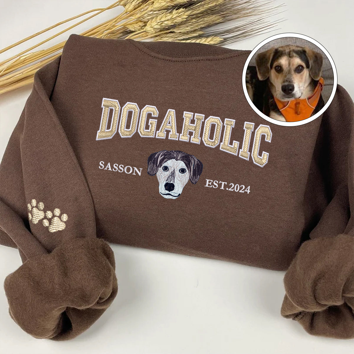 Custom Embroidered Varsity Dogaholic Sweatshirt