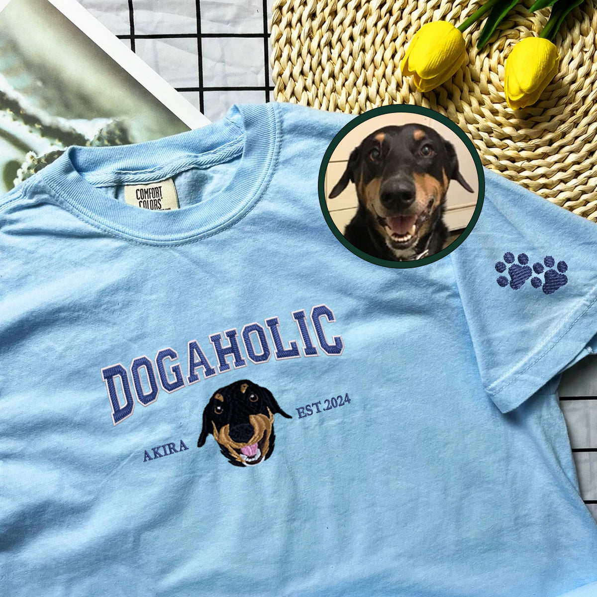 Custom Embroidered Varsity Dogaholic T-Shirt