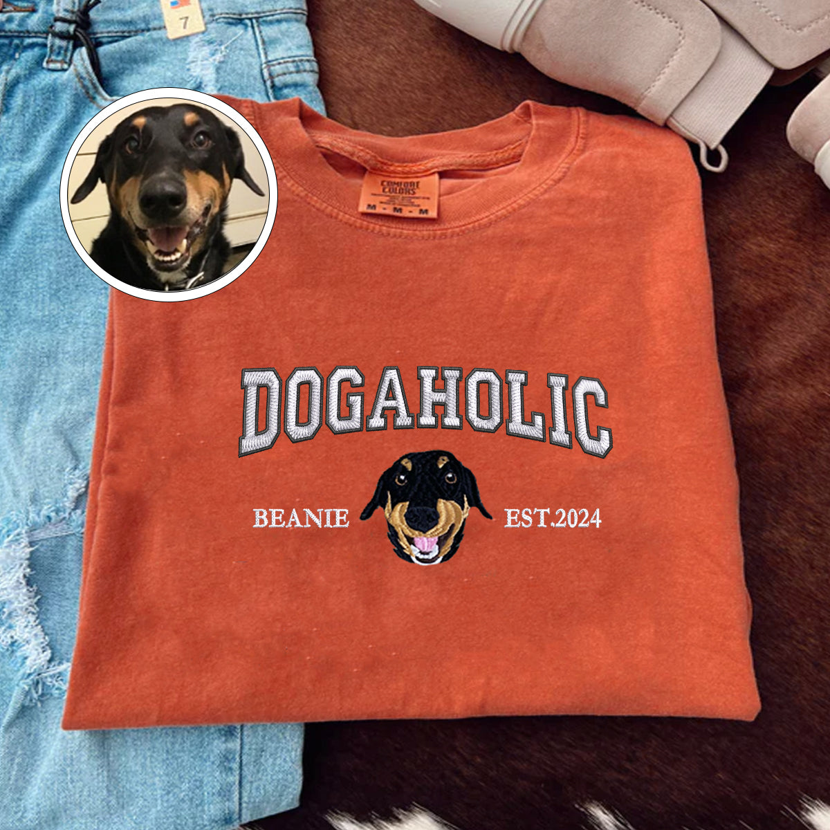 Custom Embroidered Varsity Dogaholic T-Shirt