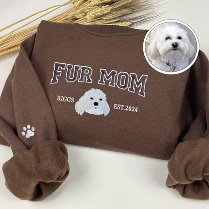 Custom Embroidered Varsity Fur Mom Sweatshirt