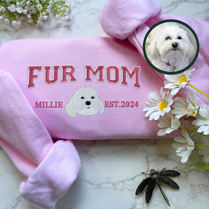 Custom Embroidered Varsity Fur Mom Sweatshirt