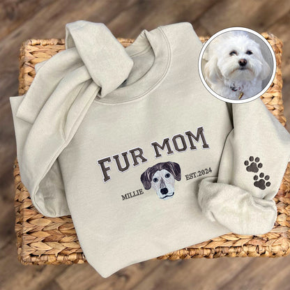 Custom Embroidered Varsity Fur Mom Sweatshirt