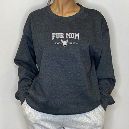 Custom Embroidered Varsity Fur Mom Sweatshirt