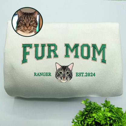 Custom Embroidered Varsity Fur Mom Sweatshirt