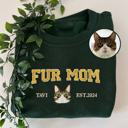 Custom Embroidered Varsity Fur Mom Sweatshirt