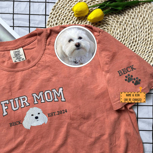 Custom Embroidered Varsity Fur Mom T-Shirt