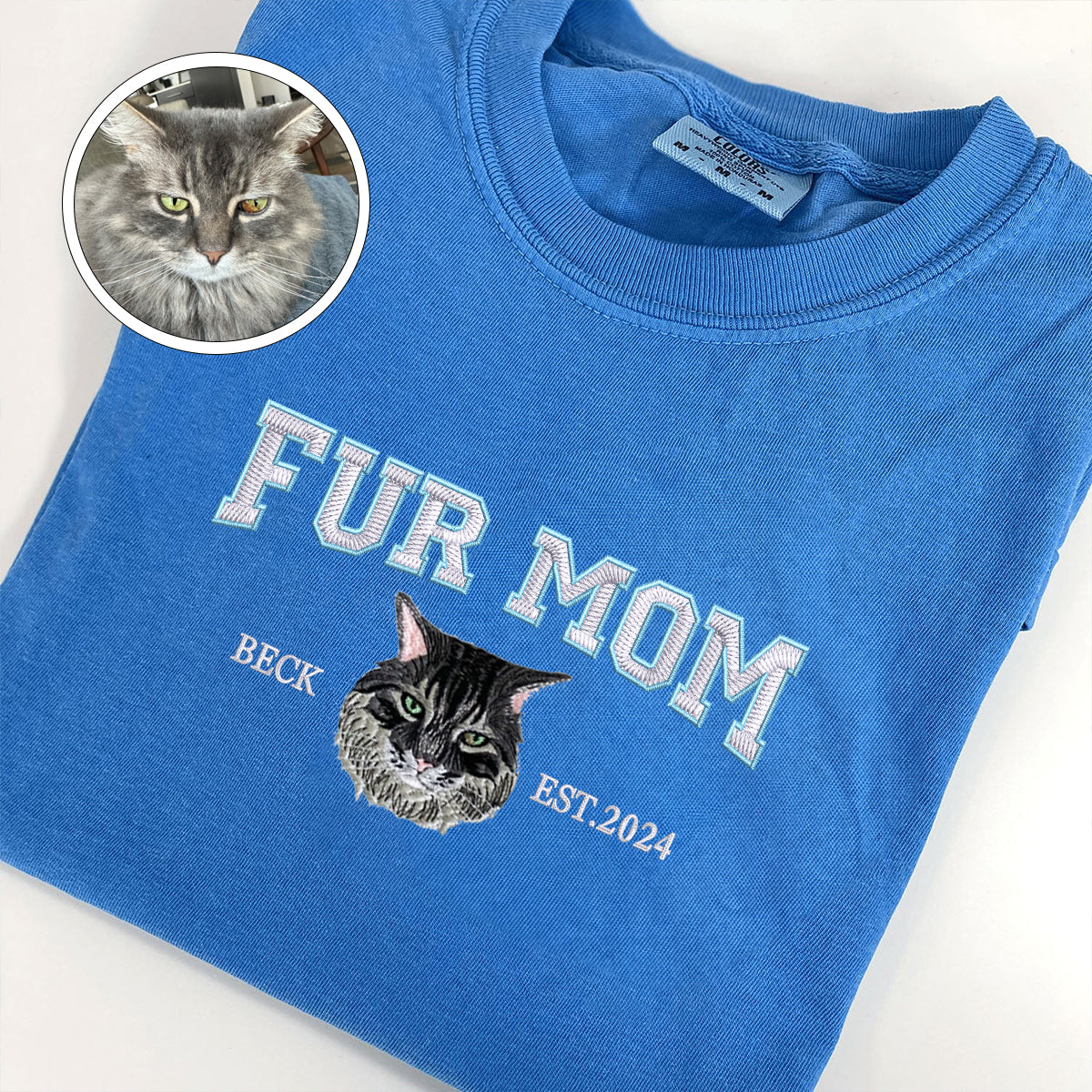 Custom Embroidered Varsity Fur Mom T-Shirt