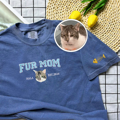 Custom Embroidered Varsity Fur Mom T-Shirt