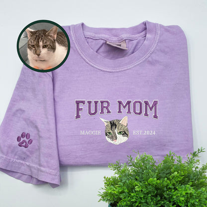 Custom Embroidered Varsity Fur Mom T-Shirt