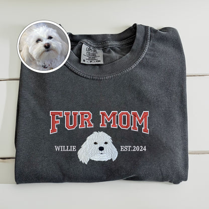 Custom Embroidered Varsity Fur Mom T-Shirt