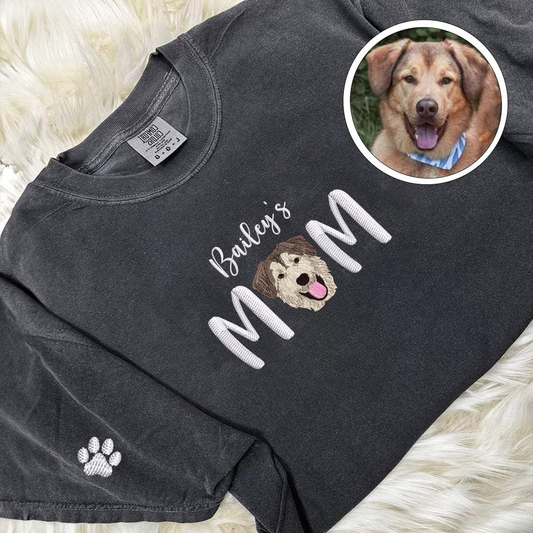 Custom Embroidered Pet Mom with name T-Shirt