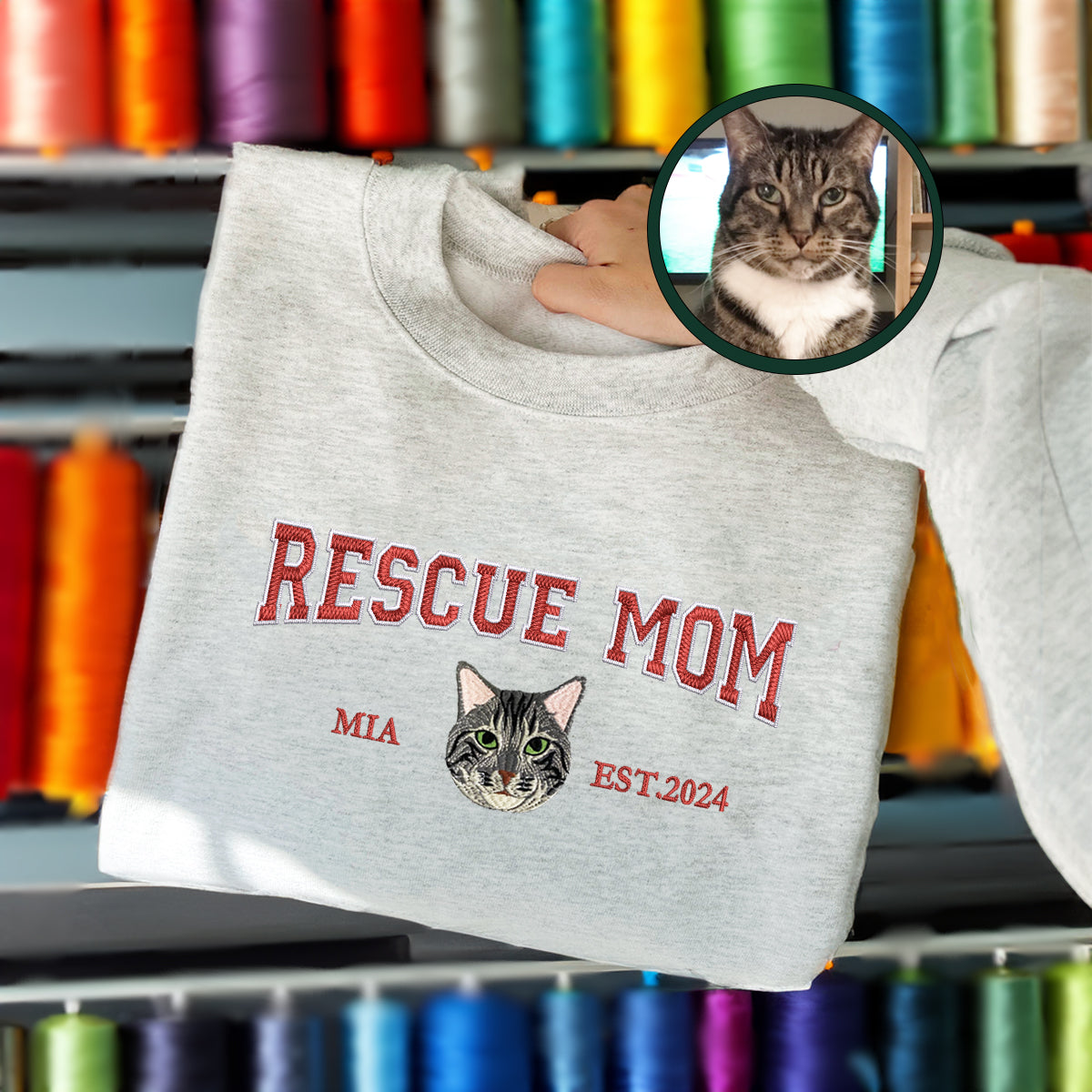 Custom Embroidered Varsity Rescue Mom Sweatshirt