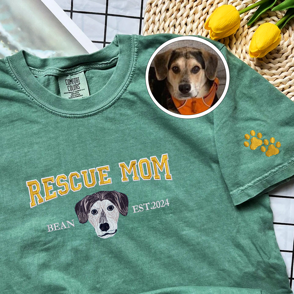 Custom Embroidered Varsity Rescue Mom T-Shirt