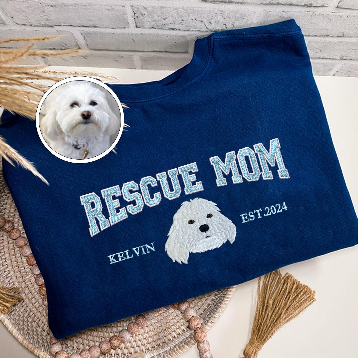 Custom Embroidered Varsity Rescue Mom T-Shirt