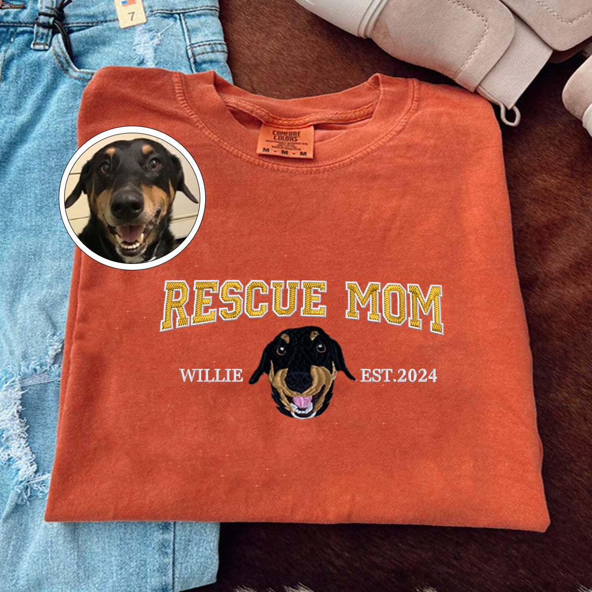 Custom Embroidered Varsity Rescue Mom T-Shirt