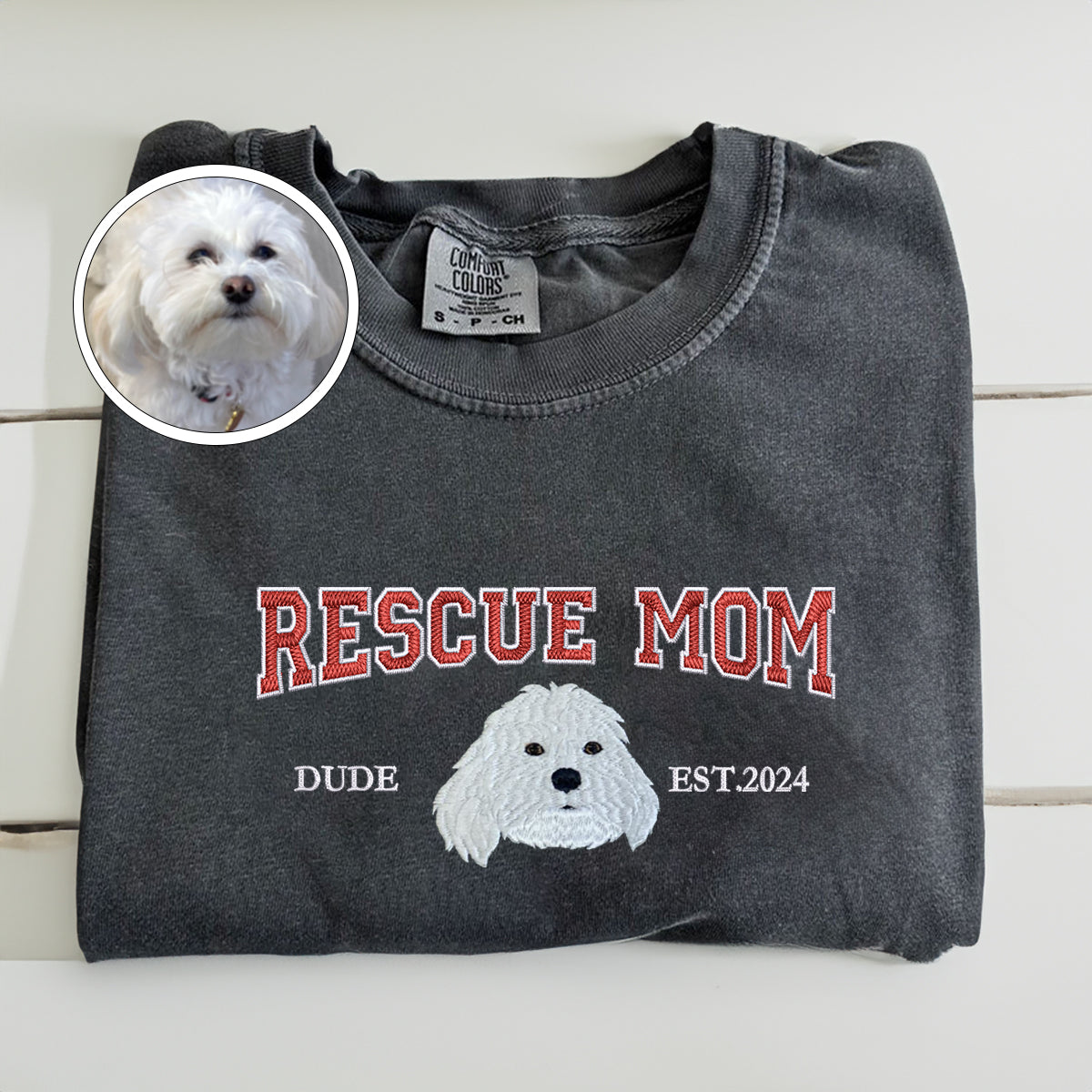 Custom Embroidered Varsity Rescue Mom T-Shirt