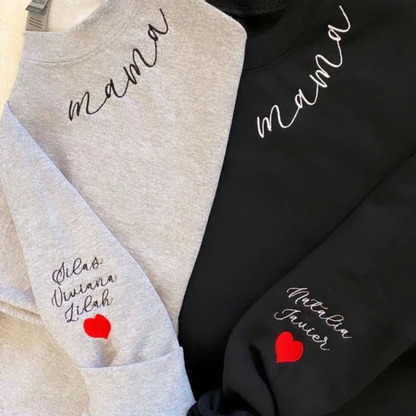 Custom Embroidered Mama With Kids Names Sleeve Personalized Sweatshirt