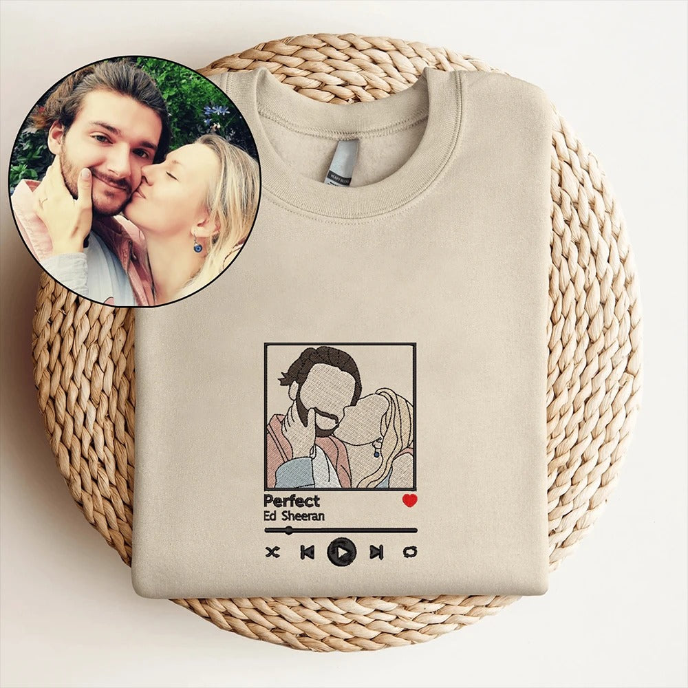 Custom Embroidered Portrait Photo With Song Album Cover Personalized Sweatshirt