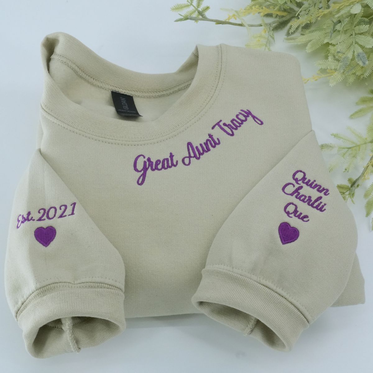 Custom Embroidered Aunt Sweatshirt & Hoodie with Names on Sleeve – Personalized Gift for Aunts