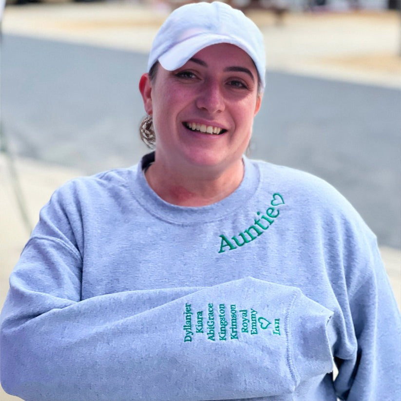 Custom Embroidered Aunt Sweatshirt & Hoodie with Names on Sleeve – Personalized Gift for Aunts