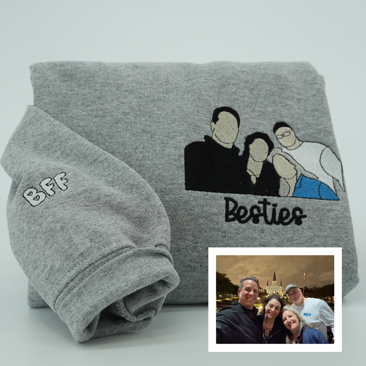 Custom Embroidered Best Friends Sweatshirt Hoodie with Photo & Name on Sleeve