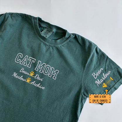 Custom Embroidered Cat Mom with Names T-Shirt