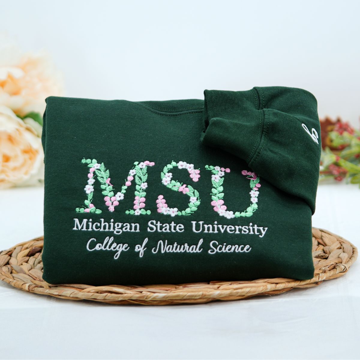 Custom Embroidered College Floral Letter Hoodie – Personalized University Sweatshirt & Freshman Gift