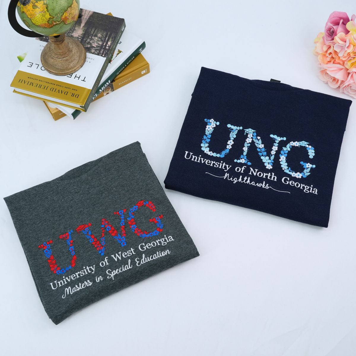 Custom Embroidered College Floral Letter Hoodie – Personalized University Sweatshirt & Freshman Gift