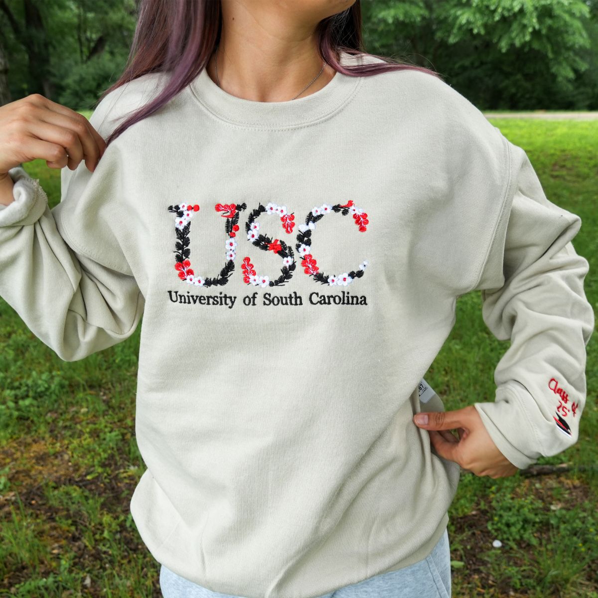Custom Embroidered College Sweatshirt – Personalized University Hoodie with Floral Embroidery for Graduates & Students