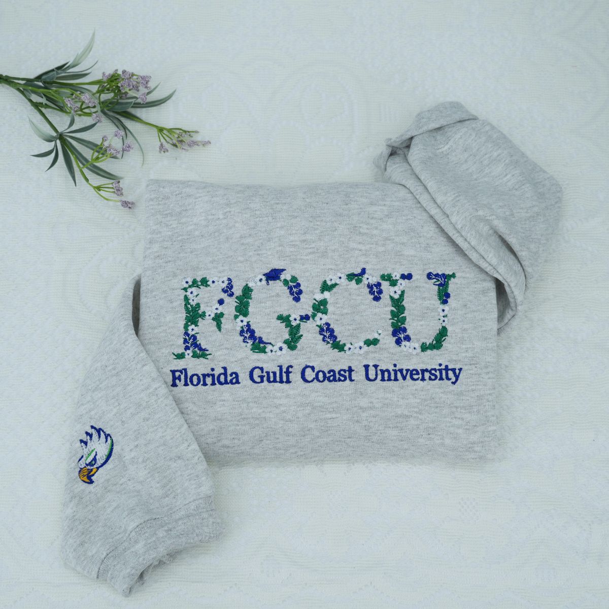 Custom Embroidered College Sweatshirt – Personalized University Hoodie with Floral Embroidery for Graduates & Students