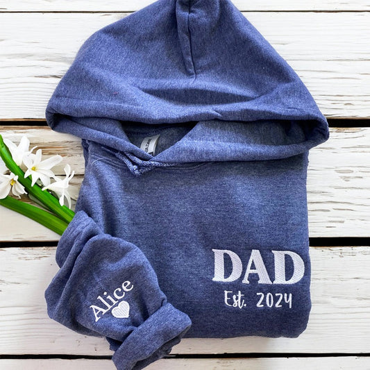 Custom Embroidered Dad Est Years Sweatshirt Hoodie – Personalized Father’s Day Gift