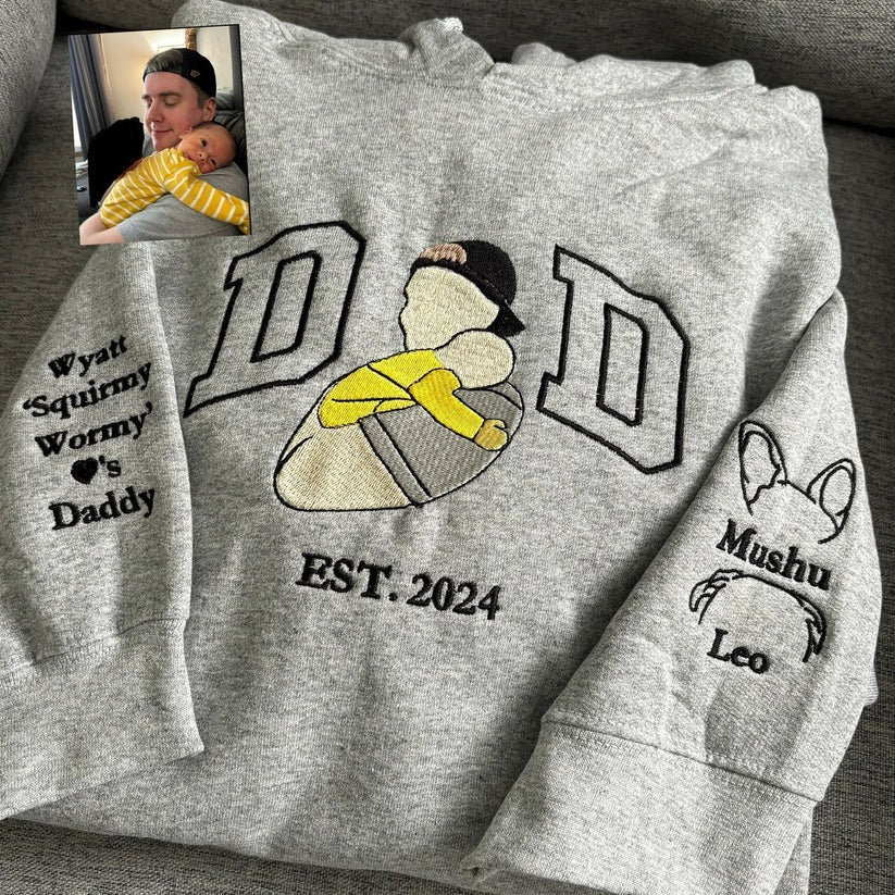Custom Embroidered Dad & Son Photo Sweatshirt & Hoodie – Personalized Father & Son Gift