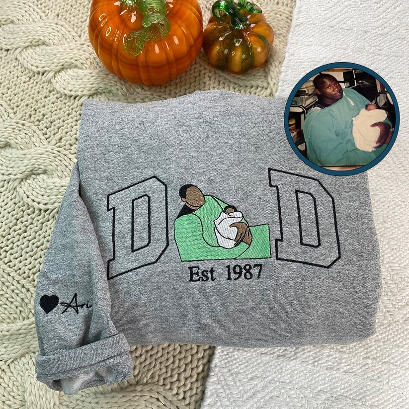 Custom Embroidered Dad & Son Photo Sweatshirt & Hoodie – Personalized Father & Son Gift