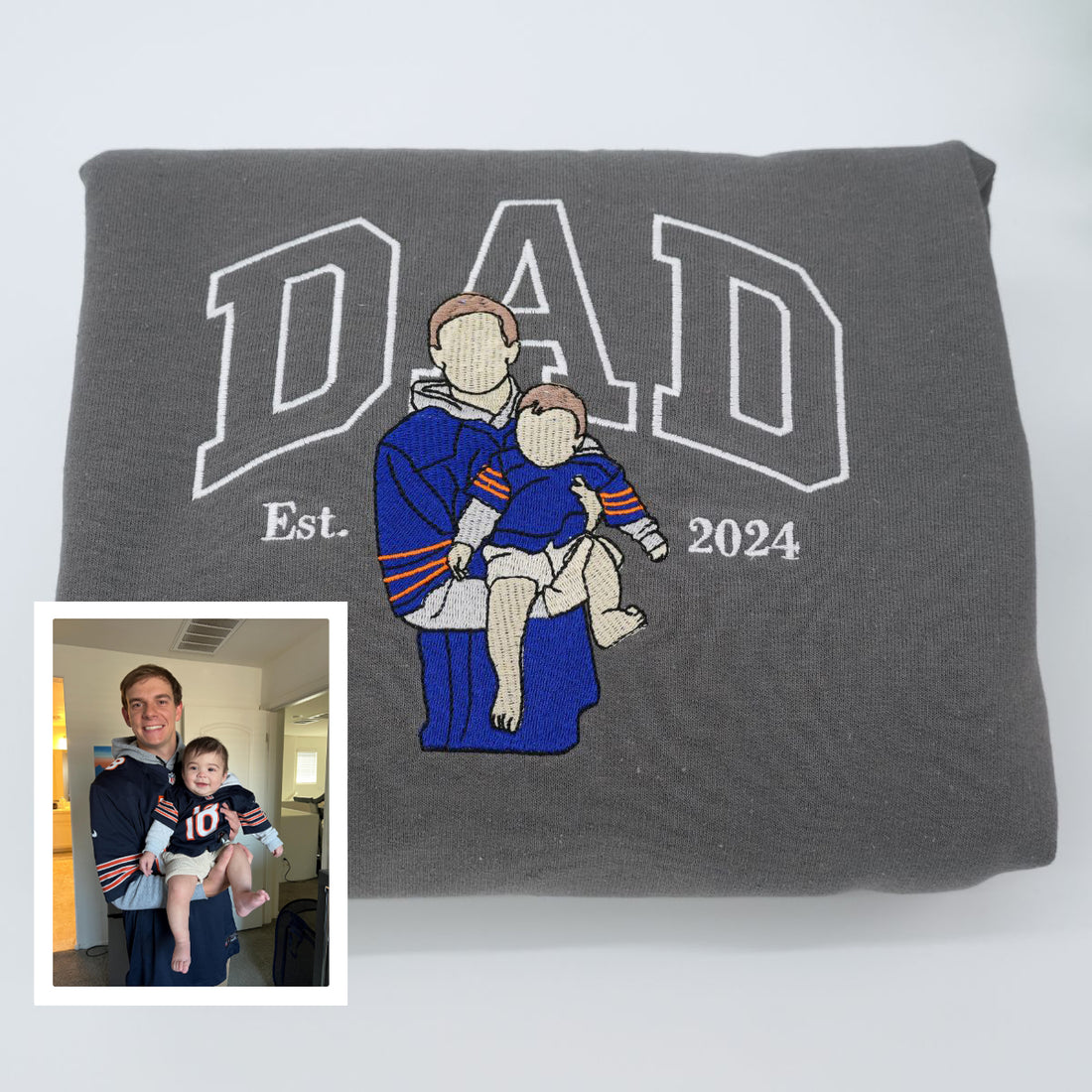 Custom Embroidered Dad & Son Photo Sweatshirt & Hoodie – Personalized Father & Son Gift