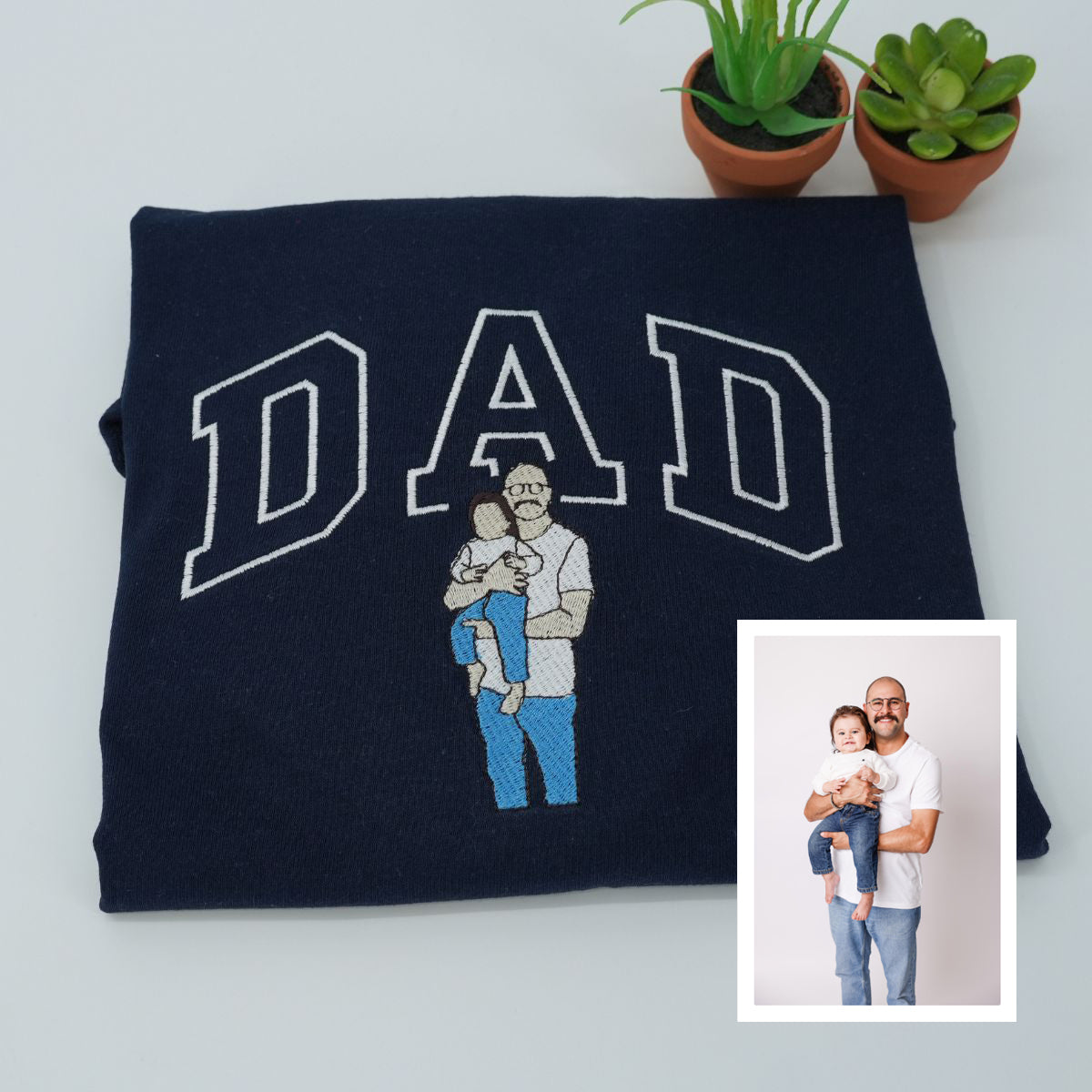 Custom Embroidered Dad & Son Photo Sweatshirt & Hoodie – Personalized Father & Son Gift